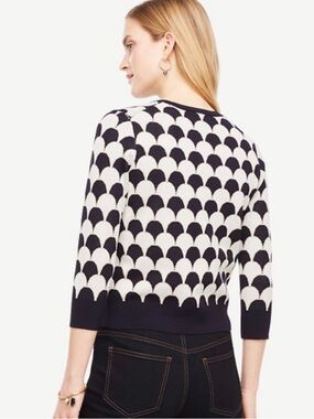 Ann Taylor Navy and White Scallop-Pattern Crewneck Sweater